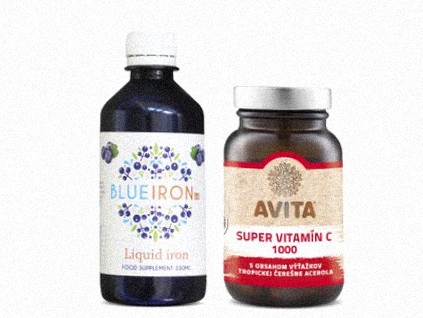 Kombinacia tekuteho zeleza Blue iron a Super Vitamin C 1000